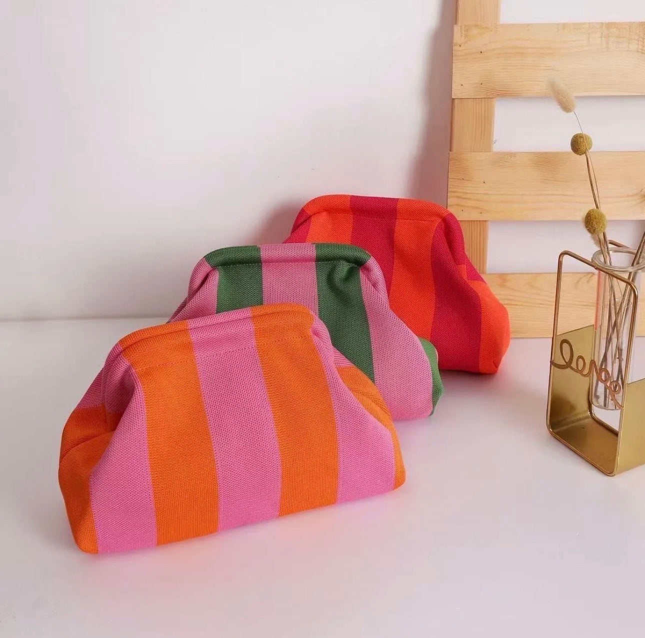 Pochette rayures rose/orange