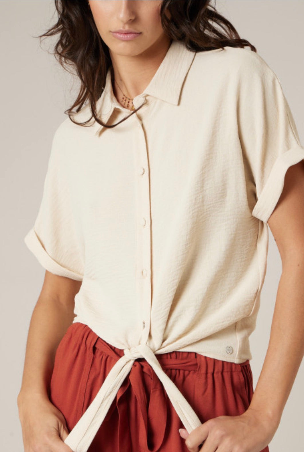 Chemise manches courtes beige