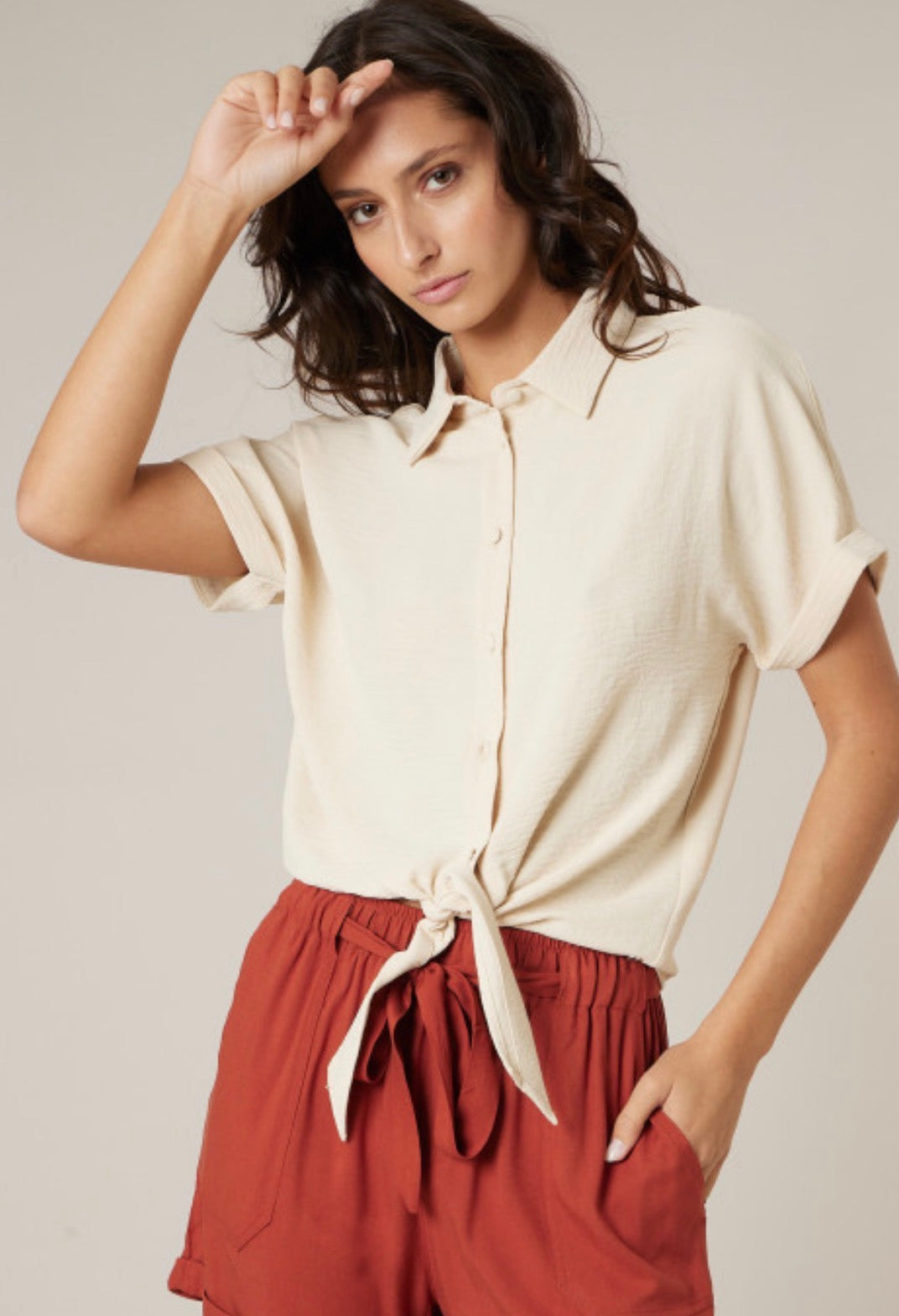 Chemise manches courtes beige