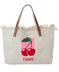 Sac cabas coton et cuir Cherry