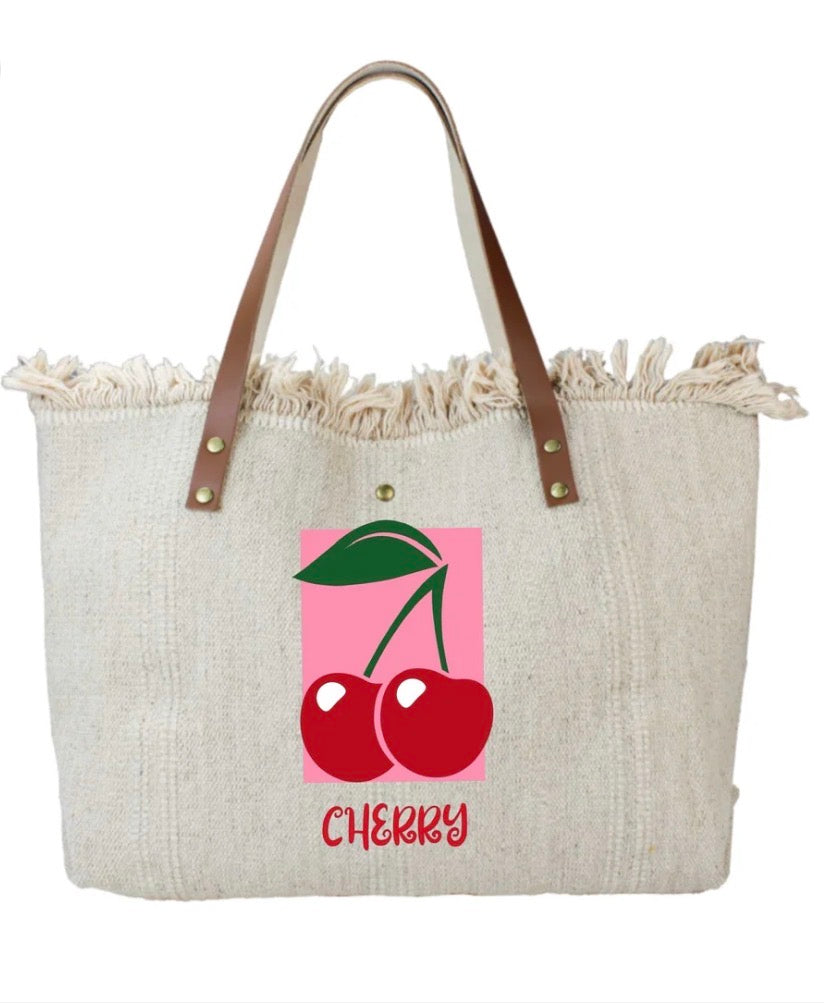 Sac cabas coton et cuir Cherry