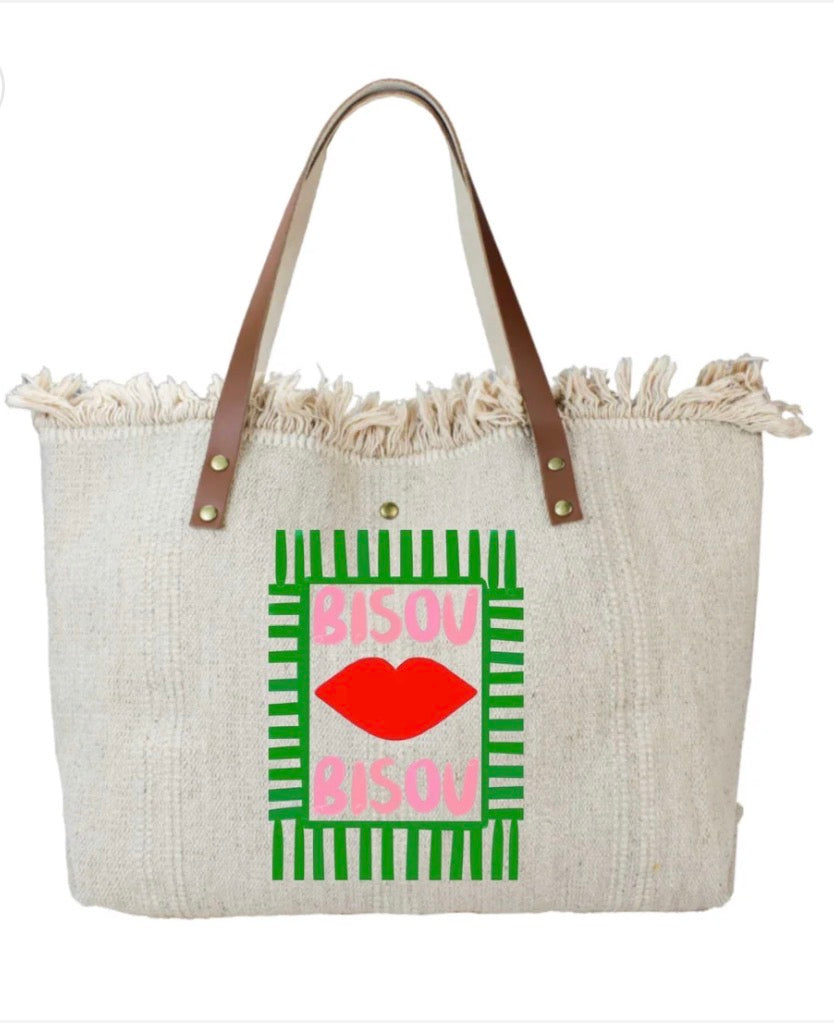 Sac cabas coton et cuir Bisous