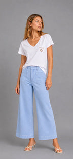 Pantalon Lucia crop large couleur bleu clair Five