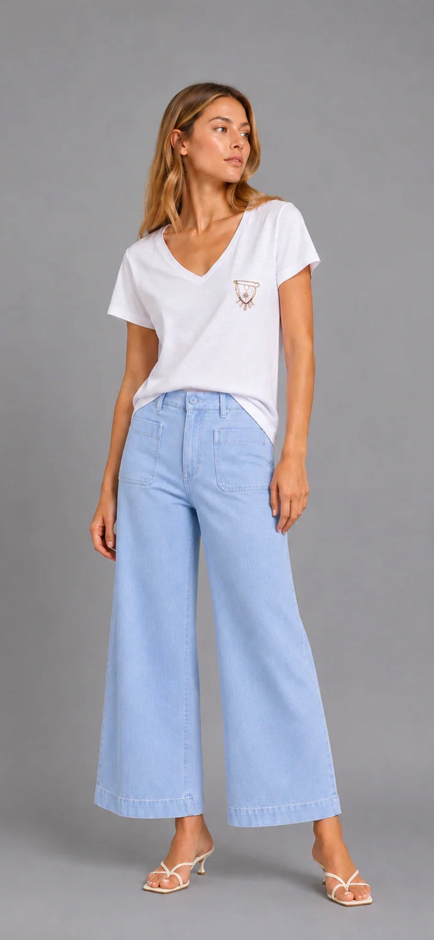 Pantalon Lucia crop large couleur bleu clair Five