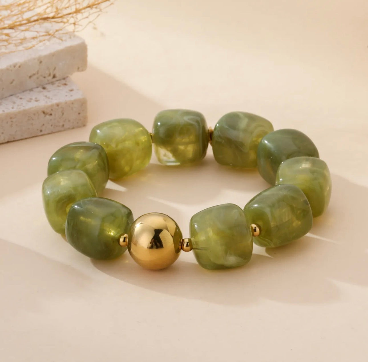 Bracelet Pierre vert olive